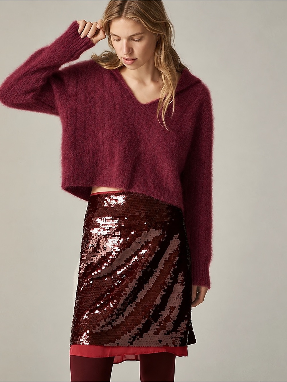 J. Crew Brushed Cashmere Sailor-Collar Burgundy Sweater